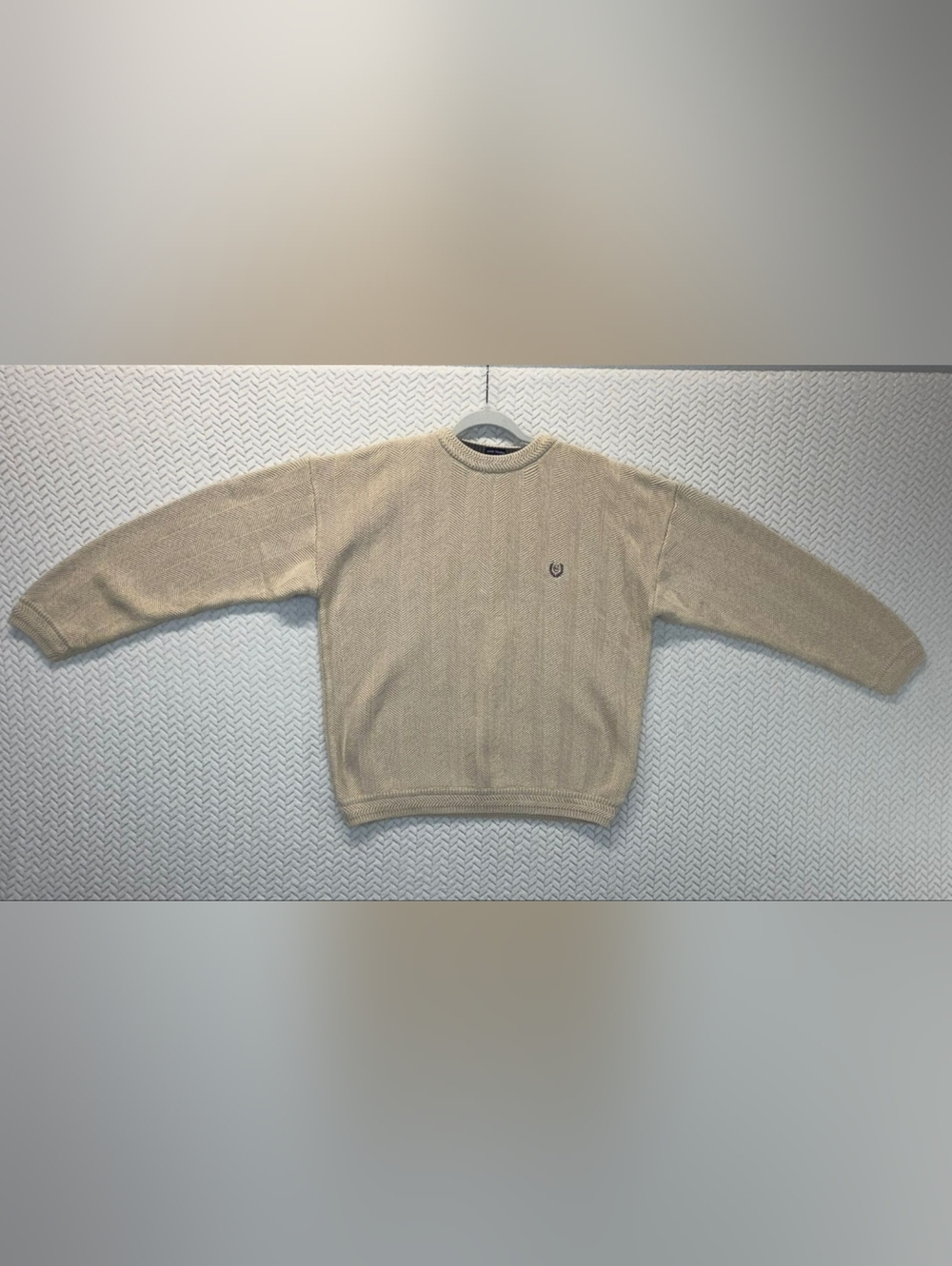 Vintage 90s Chaps Ralph Lauren Knit Hand Framed Beige Sweater Mens sz Medium EUC
